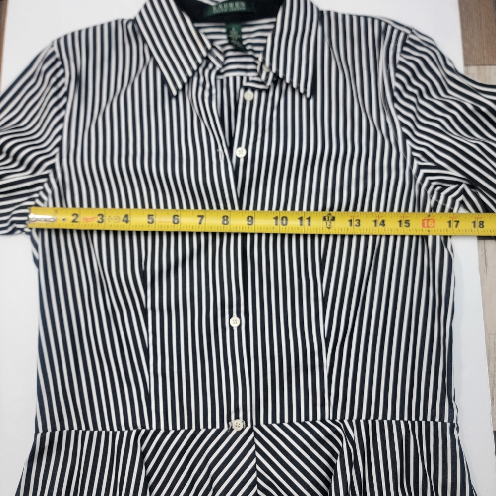 Women's 6 (Small) Lauren Ralph Lauren Black White Stripe Button Dn Coll. Shirt - Picture 3 of 5